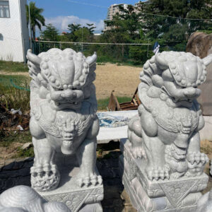 Cặp kỳ lân đá trắng xanh