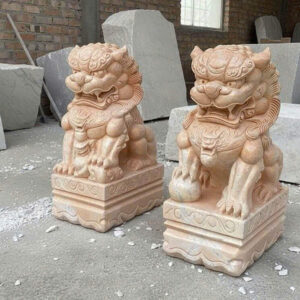 Cặp tượng kỳ lân đá vân gỗ